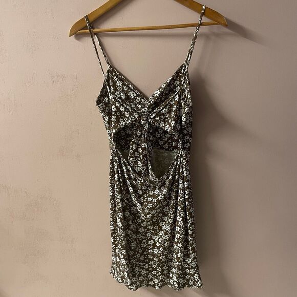 Misty Rose Brown & Cream Floral Print A-Line Mini Dress Size L GUC - Picture 12 of 12